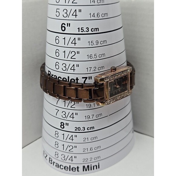 Gruen II Womens Rose Gold Rectangular Watch Crystal Bezel Brown Dial New Battery - Picture 5 of 10